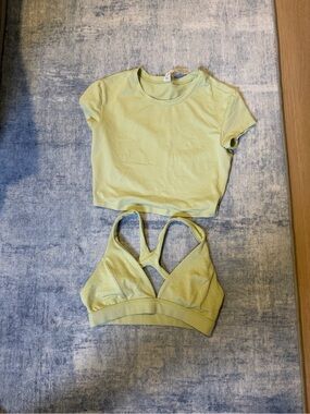 Alo Lime Green Crop Tee and Sports Bralette Set
